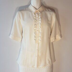 Elementz SZL Ivory Georgette Ruffle Blouse Career Dressy Preppy Capsule Wardrobe